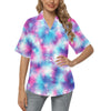 Tie Dye Blue Pink Women's Hawaiian Shirt