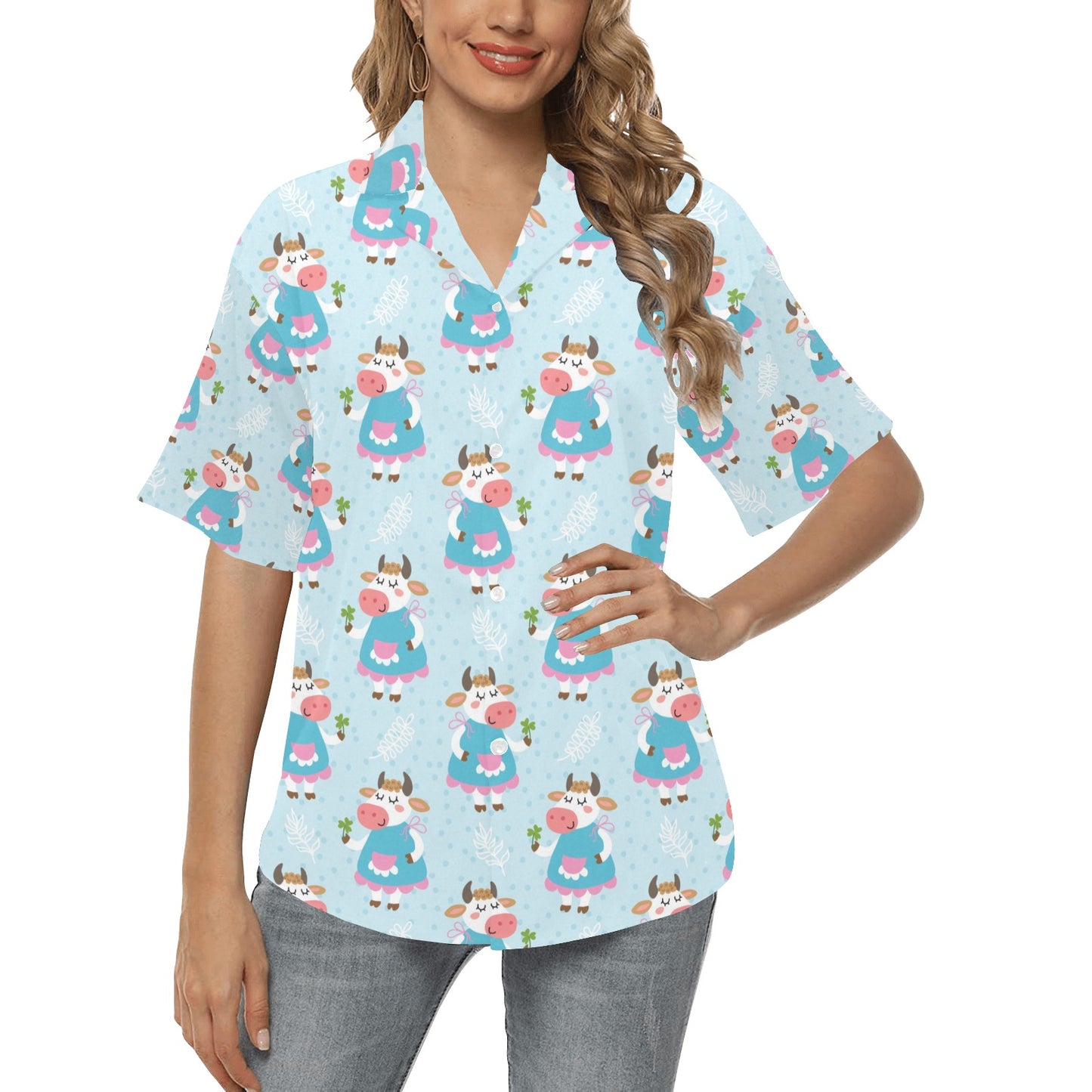 Cattle Happy Pattern Print Design 03 Women's Hawaiian Shirt
