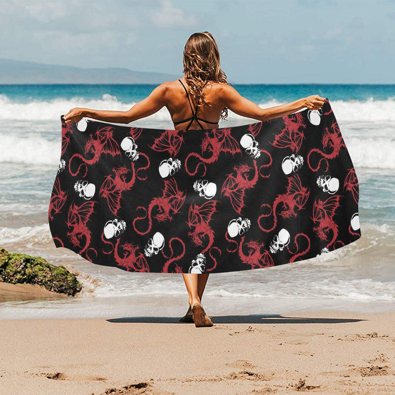 Skull With Red Dragon Print Design LKS304 Beach Towel 32" x 71"