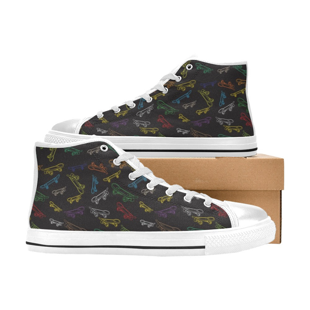 Skateboard Print Design LKS301 High Top Women's White Shoes