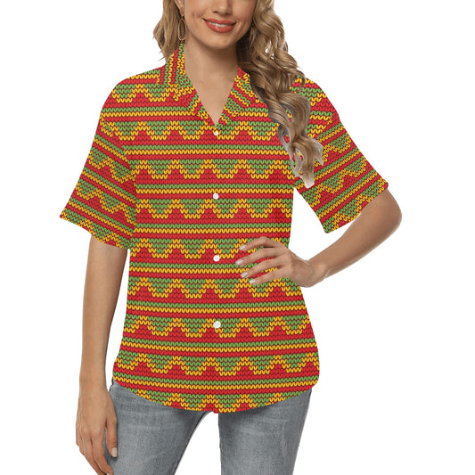 Rasta Reggae Color Print Women's Hawaiian Shirt