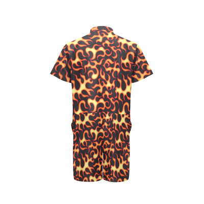 Flame Fire Themed Print Men's Romper