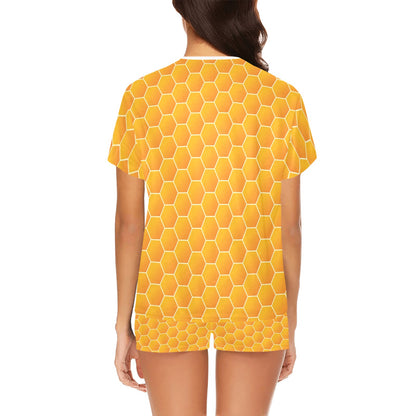 Honey Bee Honeycomb Print Design LKS3011 Women's Short Pajama Set