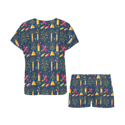 Firework Sparkling Rockets Print Design LKS306 Women's Short Pajama Set