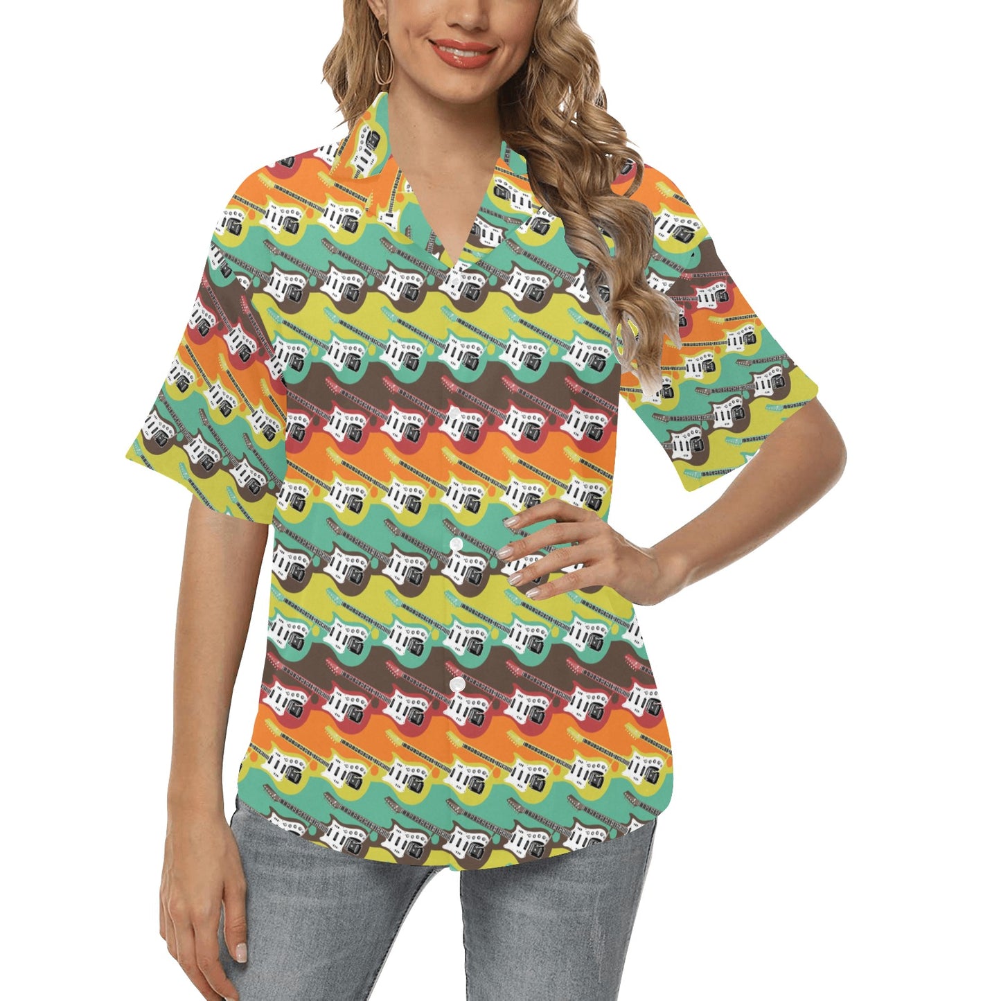 Electric Guitar Print Design LKS401 Women's Hawaiian Shirt
