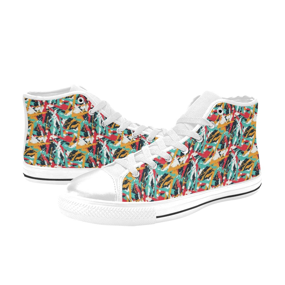 Splatter Print Design LKS304 High Top Women's White Shoes