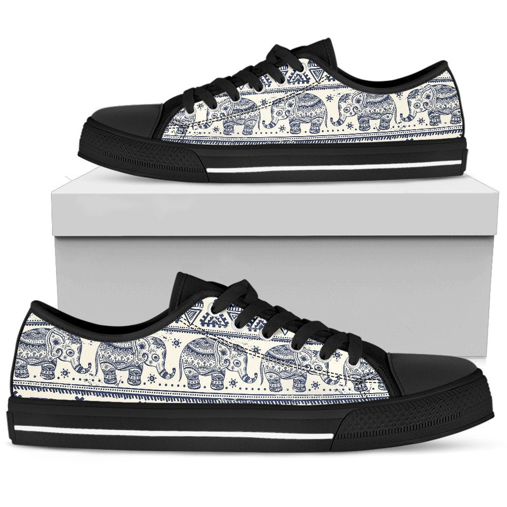 Baby Elephant Aztec Women Low Top Canvas Shoes