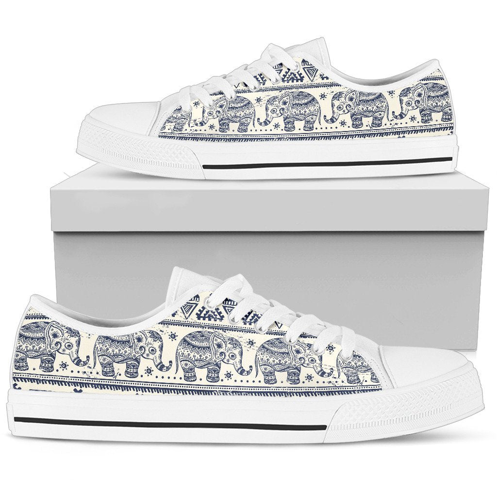 Baby Elephant Aztec Women Low Top Canvas Shoes