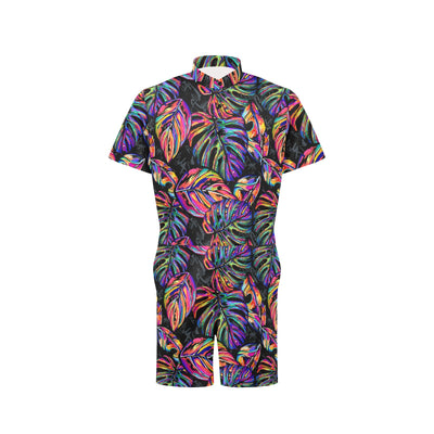 Neon Color Tropical Palm Leaves Men's Romper