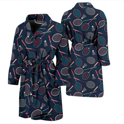 Badminton Pattern Print Design 03 Men Bathrobe-JORJUNE.COM