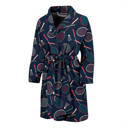 Badminton Pattern Print Design 03 Men Bathrobe-JORJUNE.COM