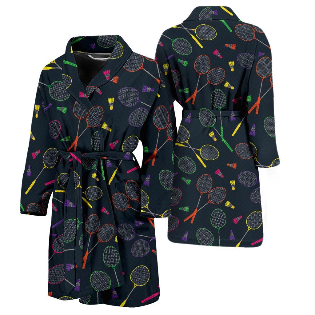 Badminton Pattern Print Design 04 Men Bathrobe-JORJUNE.COM