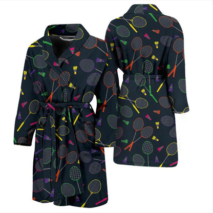 Badminton Pattern Print Design 04 Men Bathrobe-JORJUNE.COM
