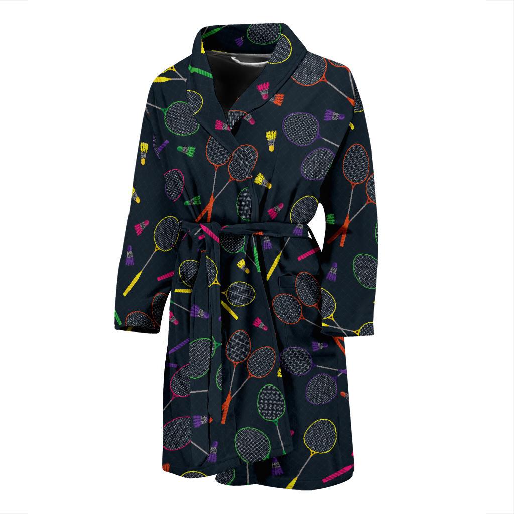 Badminton Pattern Print Design 04 Men Bathrobe-JORJUNE.COM