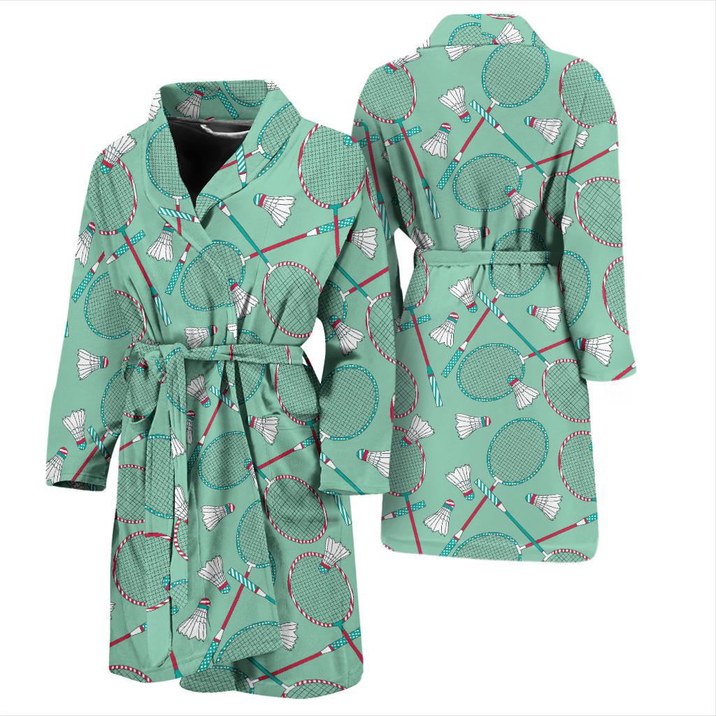 Badminton Pattern Print Design 05 Men Bathrobe-JORJUNE.COM