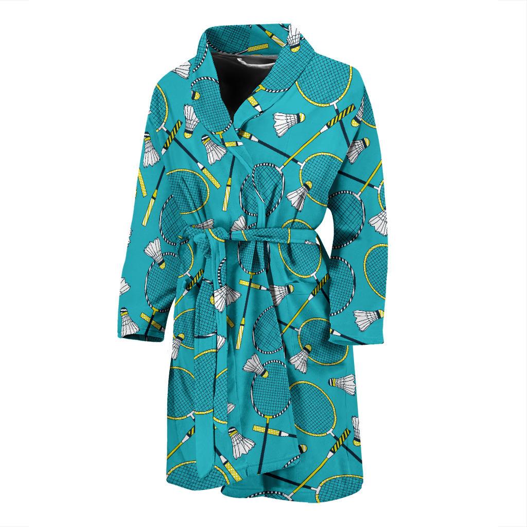 Badminton Pattern Print Design 06 Men Bathrobe-JORJUNE.COM