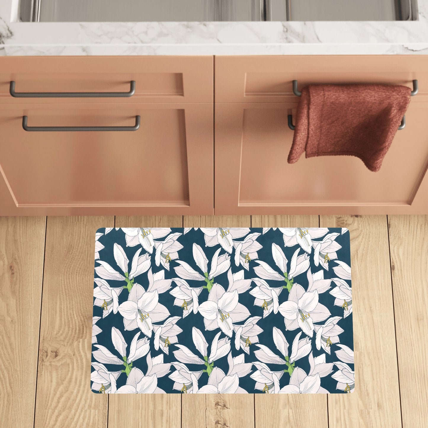 Amaryllis Pattern Print Design 01 Kitchen Mat