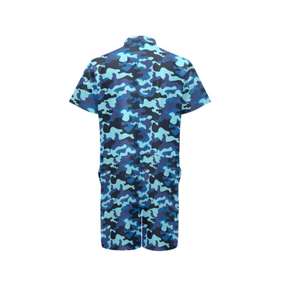 Camo Blue Pattern Print Design 04 Men's Romper