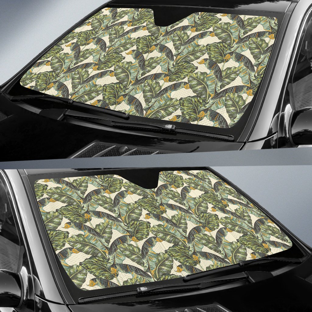 Banana Leaf Pattern Print Design 04 Car Sun Shade-JORJUNE.COM