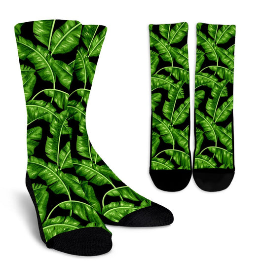 Banana Leaf Pattern Print Design BL01 Crew Socks-JORJUNE.COM