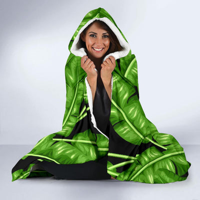 Banana Leaf Pattern Print Design BL01 Hooded Blanket-JORJUNE.COM