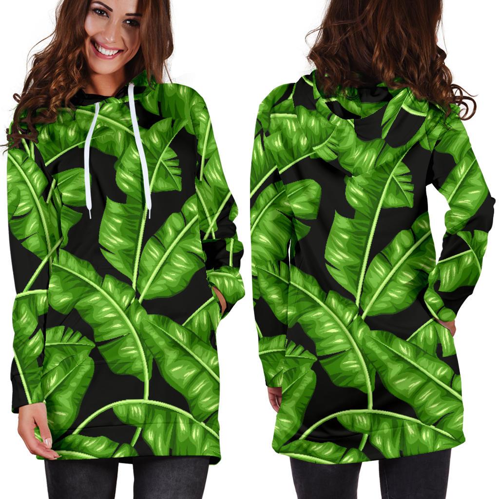 Banana Leaf Pattern Print Design BL01 Women Hoodie Dress