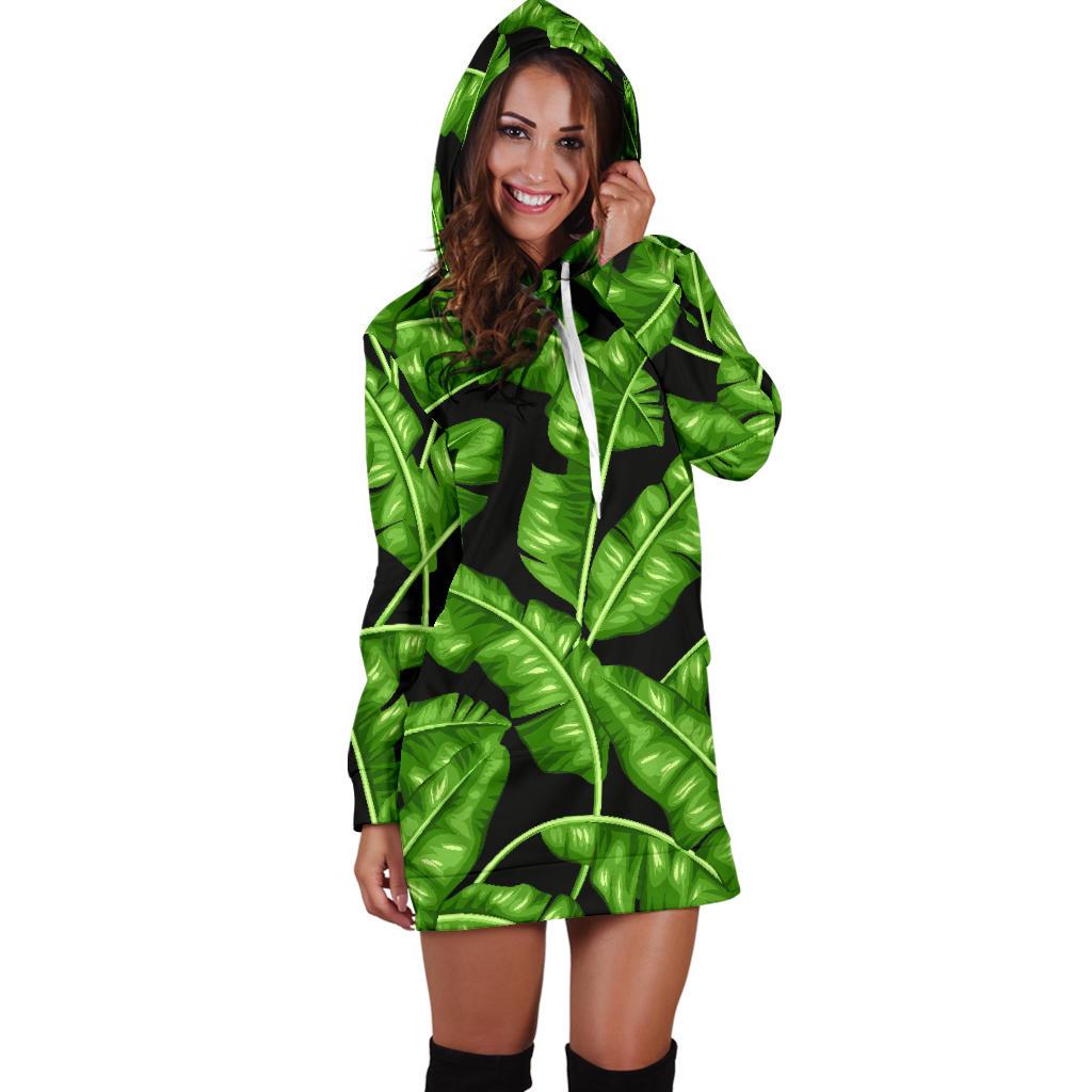Banana Leaf Pattern Print Design BL01 Women Hoodie Dress