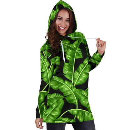 Banana Leaf Pattern Print Design BL01 Women Hoodie Dress