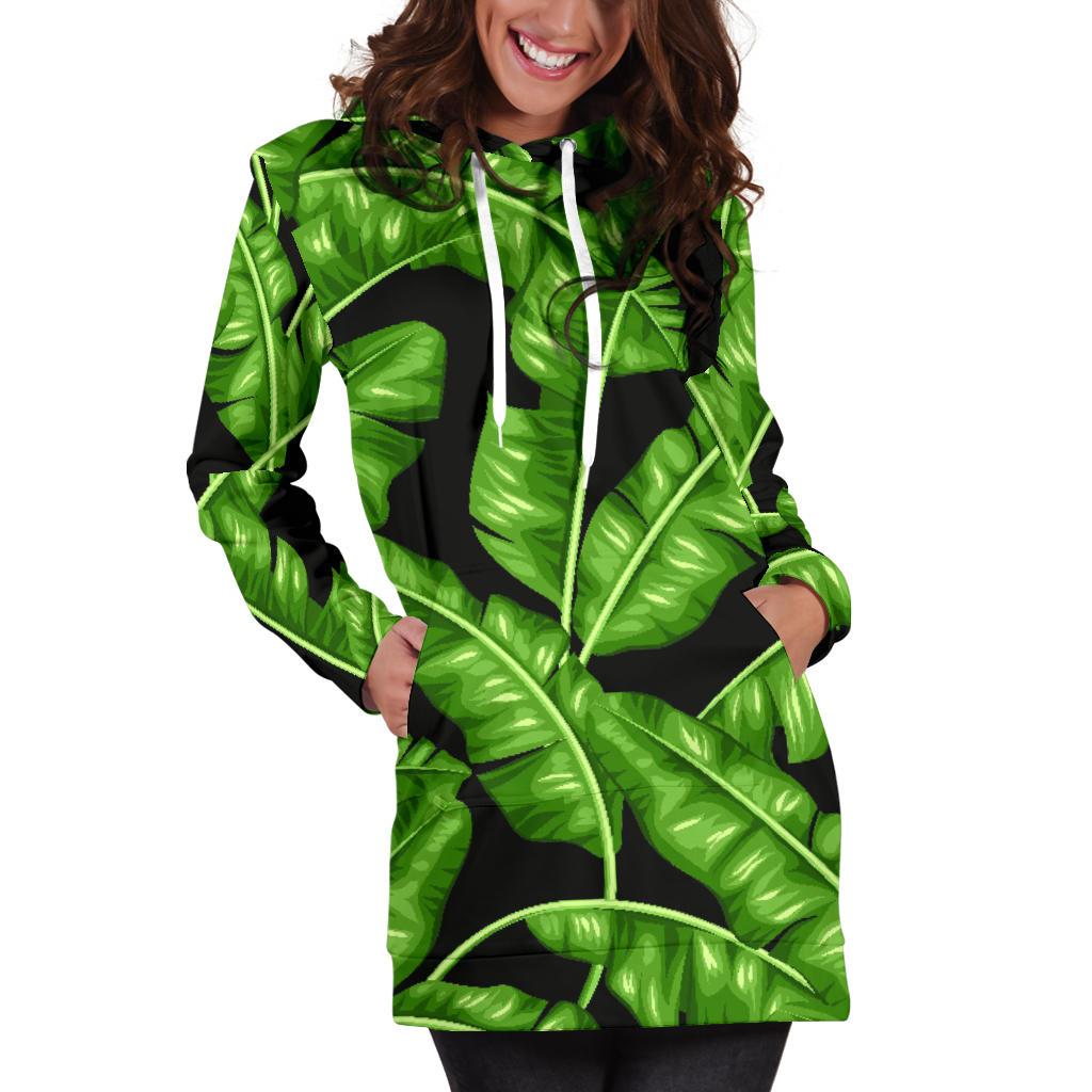 Banana Leaf Pattern Print Design BL01 Women Hoodie Dress
