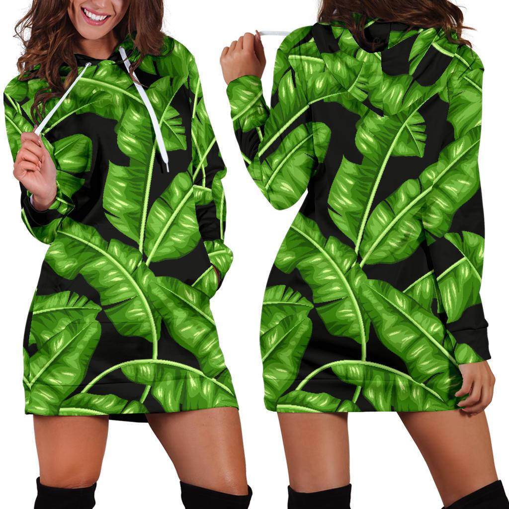 Banana Leaf Pattern Print Design BL01 Women Hoodie Dress