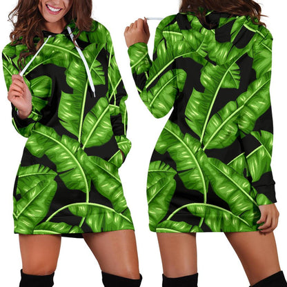 Banana Leaf Pattern Print Design BL01 Women Hoodie Dress