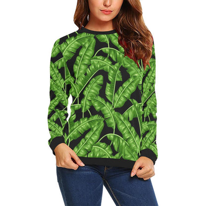 Banana Leaf Pattern Print Design BL01 Women Long Sleeve Sweatshirt-JorJune