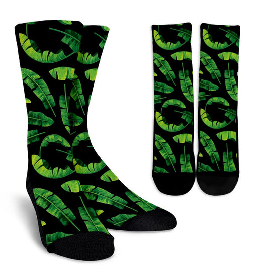 Banana Leaf Pattern Print Design BL02 Crew Socks-JORJUNE.COM