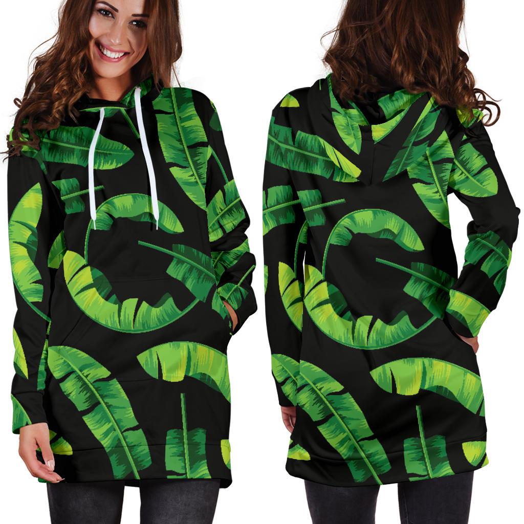Banana Leaf Pattern Print Design BL02 Women Hoodie Dress