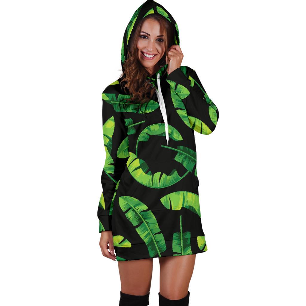 Banana Leaf Pattern Print Design BL02 Women Hoodie Dress