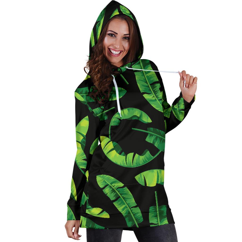 Banana Leaf Pattern Print Design BL02 Women Hoodie Dress