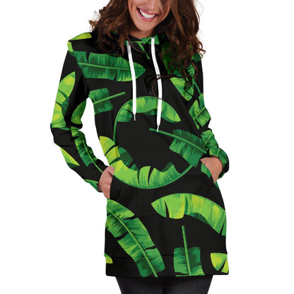 Banana Leaf Pattern Print Design BL02 Women Hoodie Dress