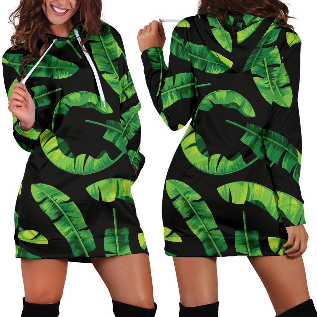 Banana Leaf Pattern Print Design BL02 Women Hoodie Dress