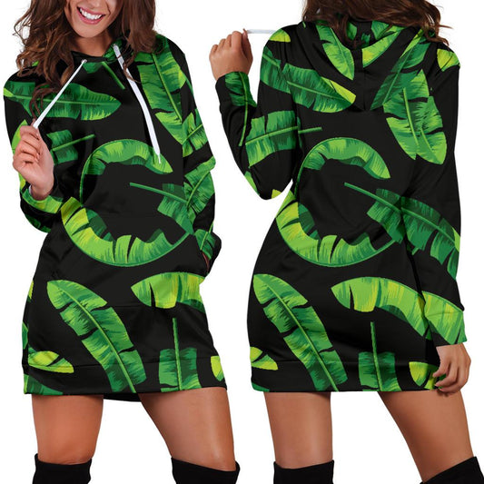 Banana Leaf Pattern Print Design BL02 Women Hoodie Dress