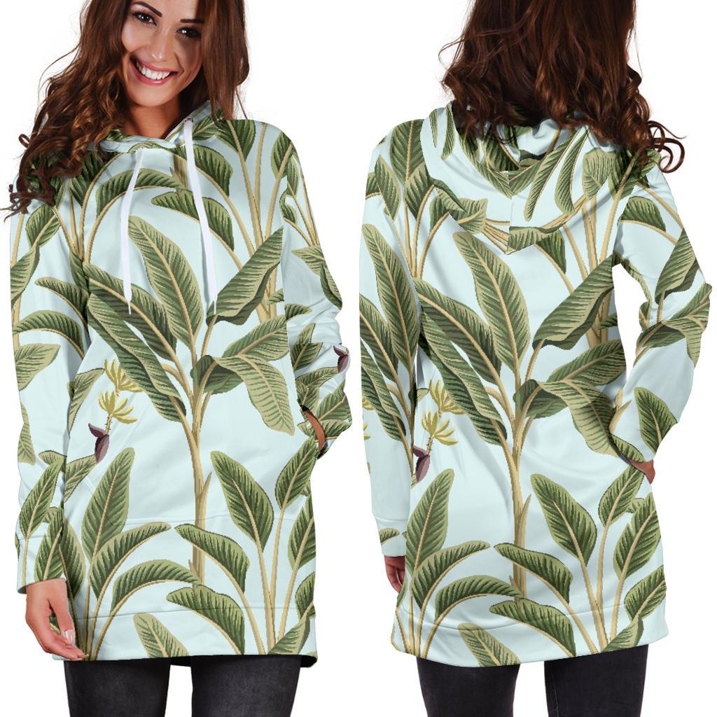 Banana Leaf Pattern Print Design BL03 Women Hoodie Dress