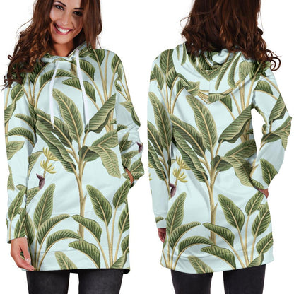 Banana Leaf Pattern Print Design BL03 Women Hoodie Dress