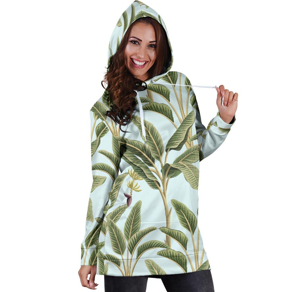 Banana Leaf Pattern Print Design BL03 Women Hoodie Dress