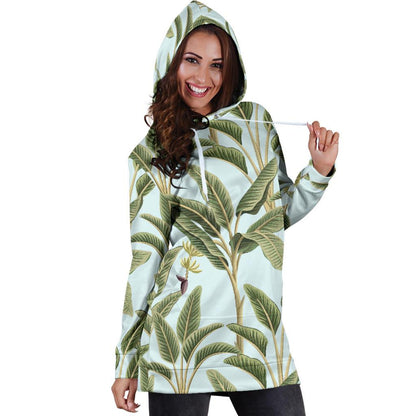 Banana Leaf Pattern Print Design BL03 Women Hoodie Dress