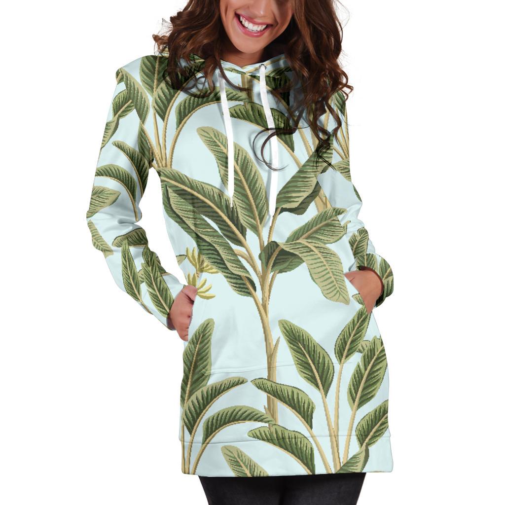 Banana Leaf Pattern Print Design BL03 Women Hoodie Dress
