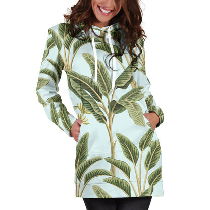 Banana Leaf Pattern Print Design BL03 Women Hoodie Dress