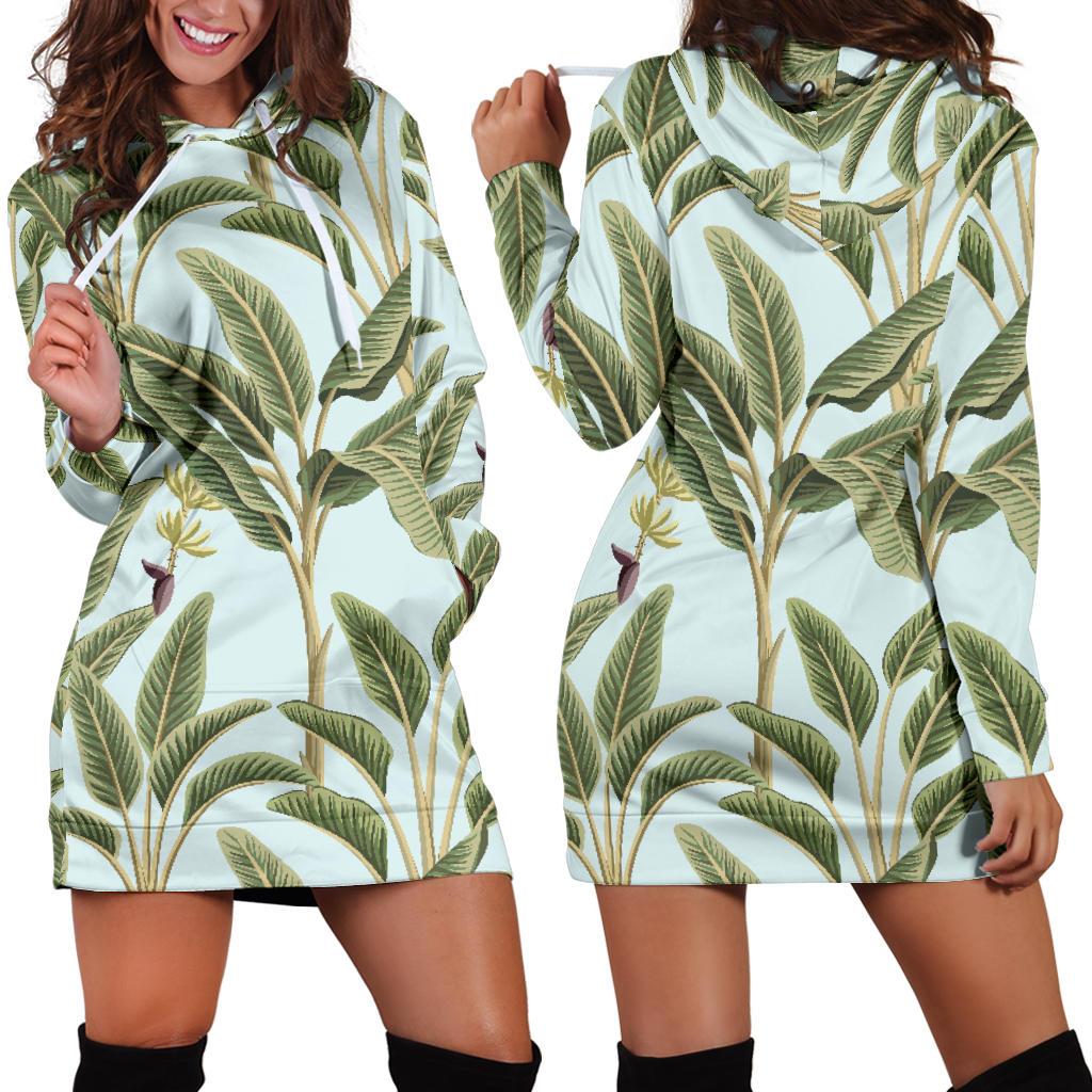 Banana Leaf Pattern Print Design BL03 Women Hoodie Dress