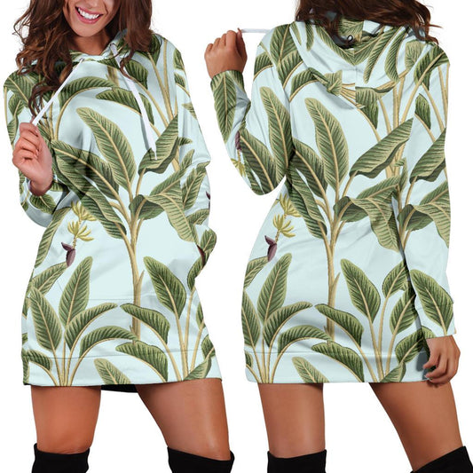 Banana Leaf Pattern Print Design BL03 Women Hoodie Dress
