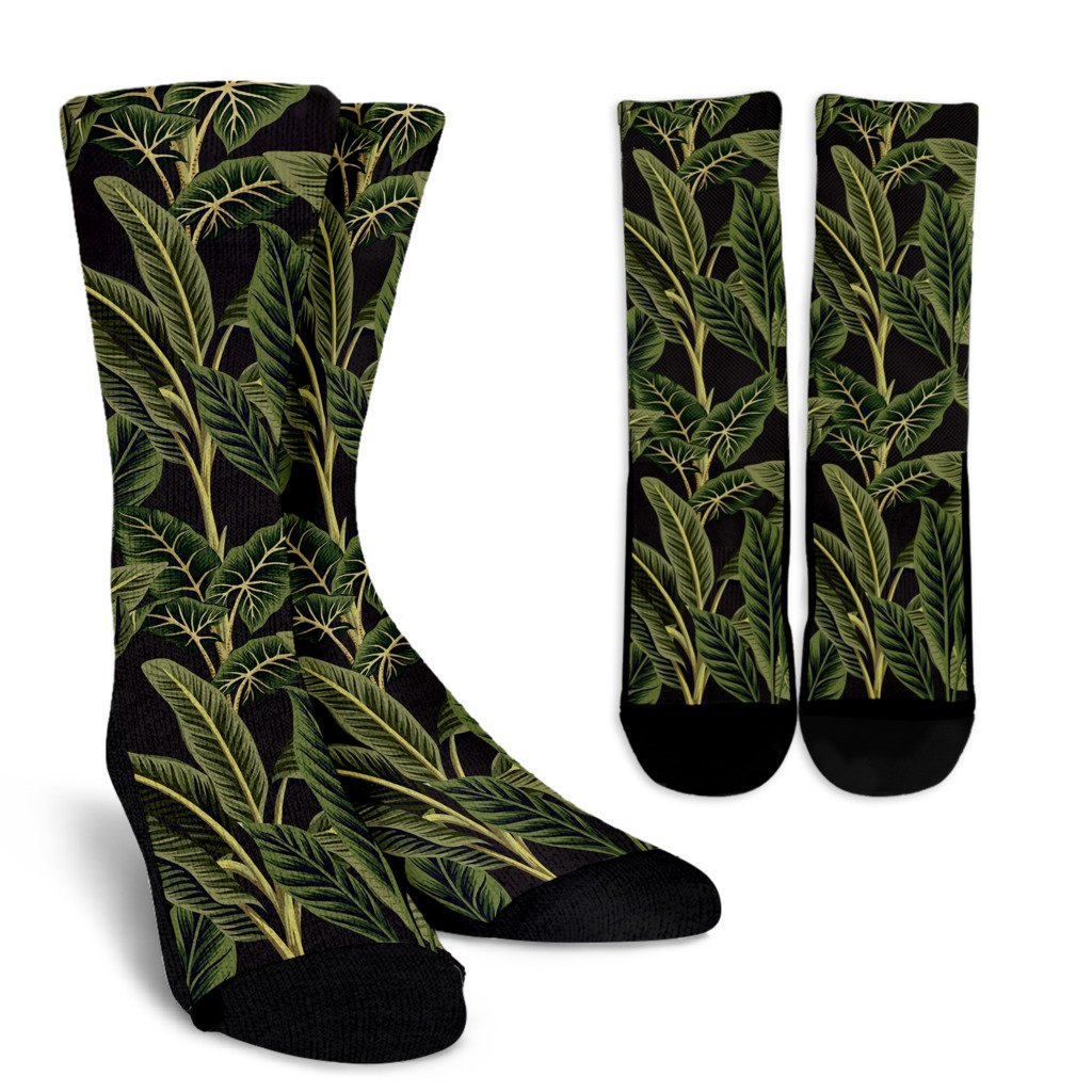 Banana Leaf Pattern Print Design BL04 Crew Socks-JORJUNE.COM