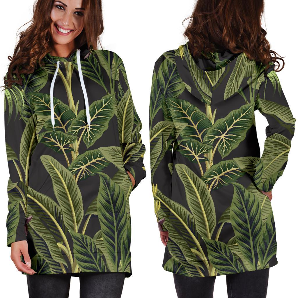 Banana Leaf Pattern Print Design BL04 Women Hoodie Dress