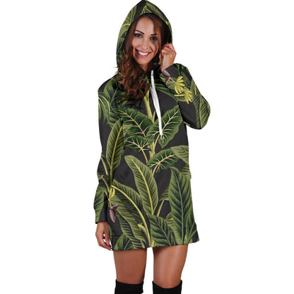 Banana Leaf Pattern Print Design BL04 Women Hoodie Dress